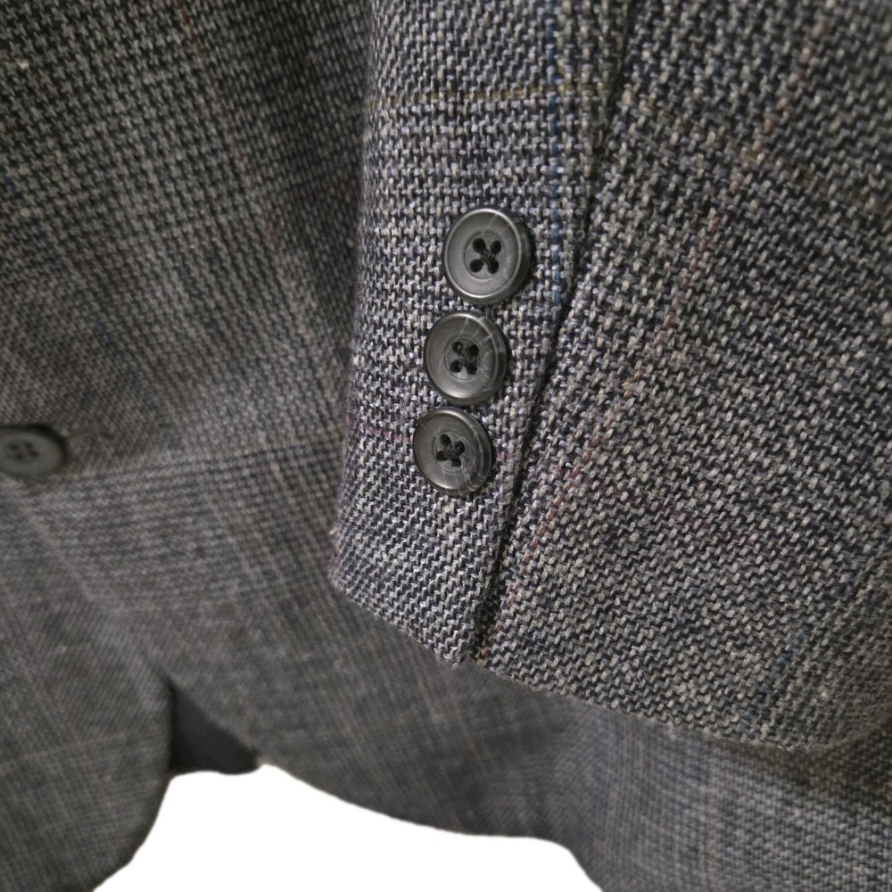 Haggar Imperial Blazer Mens 44 Gray Plaid Sport Coat Wool Blend 2 Button Lined - Picture 7 of 10